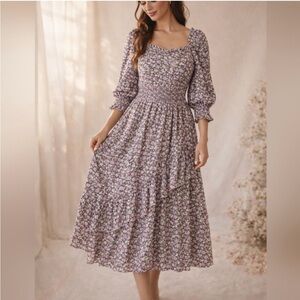 Ivy City Co "Olivia" Floral Purple Ruffle
Smocked Dress